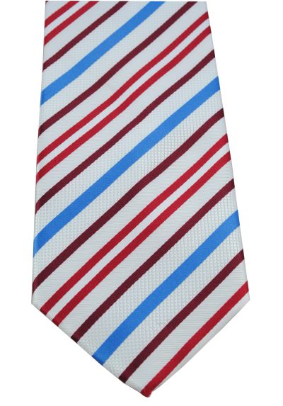 HIGH QUALITY Handmade Tie - Striped - A Striking Tie With Personality - Arctic White With Navy Blue and Red Stripes