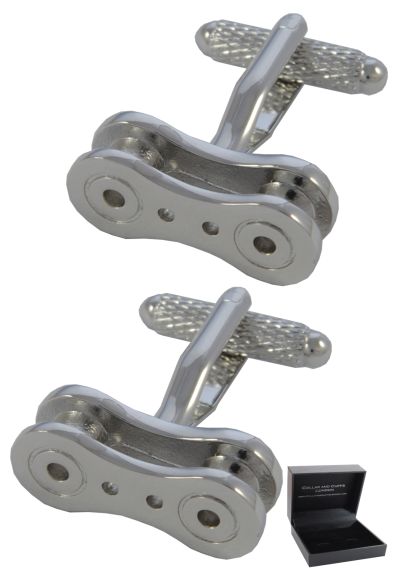 PREMIUM Cufflinks WITH PRESENTATION GIFT BOX - High Quality - Bike Chain Link - Solid Brass - Perfect For Bicycle Lovers - Cycle Cycling - Sport - Silver Colour