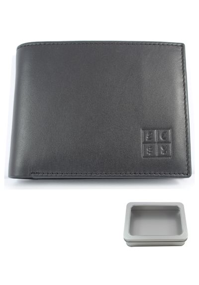 RFID Blocking - High Quality Multi Function Leather Wallet - Genuine Soft Leather - Two Note Sections - Six Credit Card Slots - Coin Compartment - Photo ID - Jet Black - Slim - With Gift Tin