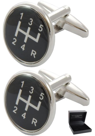 PREMIUM Cufflinks WITH PRESENTATION GIFT BOX - High Quality - Gear Stick - Perfect For Car Lovers - Solid Brass - Round Gear Knob - Black and White Colours