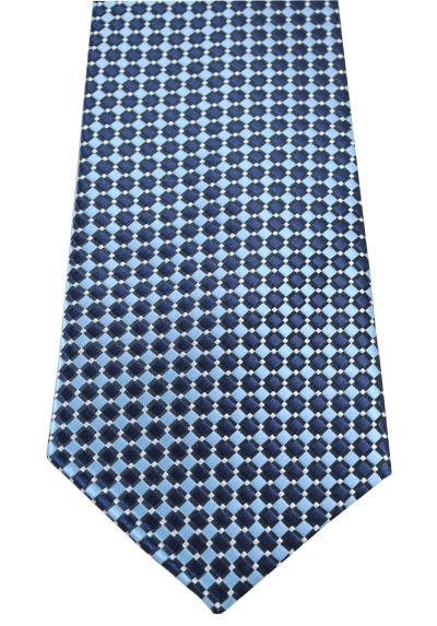 HIGH QUALITY Handmade Tie - A Colourful Twin Square Pattern - Navy Blue and Sky Blue