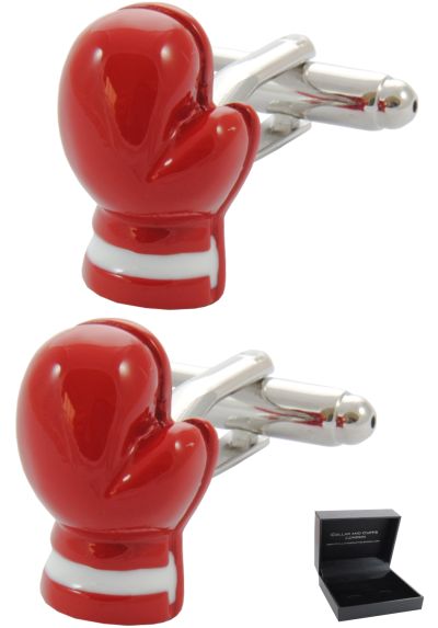 PREMIUM Cufflinks WITH PRESENTATION GIFT BOX - High Quality - Boxing Glove - Sport Ring Fight Referee Punch - Red Colour