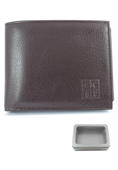 RFID Blocking - High Quality Multi Function Leather Wallet - Genuine Textured Leather - Two Note Sections - Seven Card Slots - Coin Compartment - Photo ID - Oak Brown - Slim - With Gift Tin