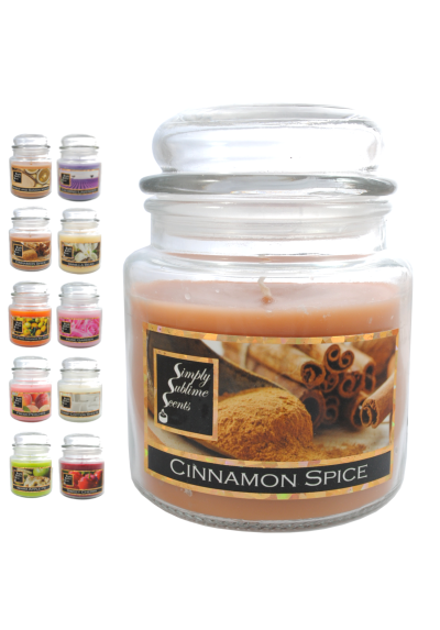 SIMPLY SUBLIME SCENTS - Luxury Scented Candle - Exceptional Fragrance Oil - Medium Glass Jar, Up to 76 Hours - Clever Wax Formula For a Long, Clean and Even Burn - Cinnamon Spice - Cotton Wick