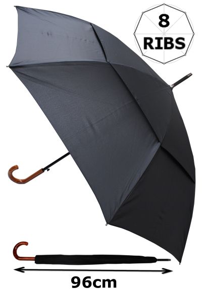 Windproof Extra Strong - StormDefender City XL Umbrella - Vented Double Canopy - Highly Engineered to Combat Inversion Damage - Auto Open - Wood Effect Hook Handle - Black