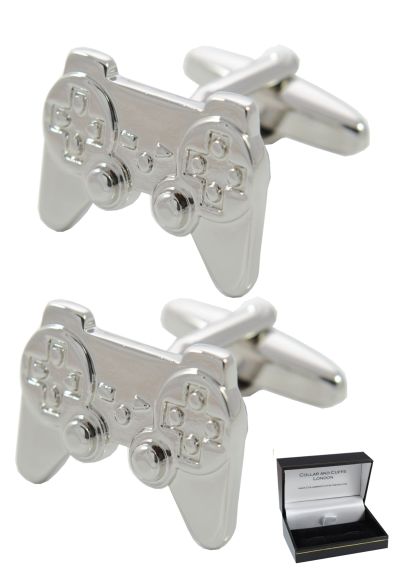 PREMIUM Cufflinks WITH PRESENTATION GIFT BOX - High Quality - Fun Game Console Controller Cufflinks - Cufflinks For Men - Solid Brass - Silver Colour
