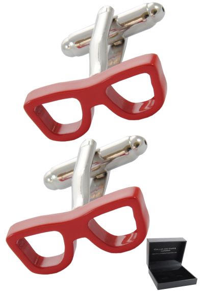PREMIUM Cufflinks WITH PRESENTATION GIFT BOX - High Quality - Glasses - Spectacles Optician Frame Vision - Red Colour