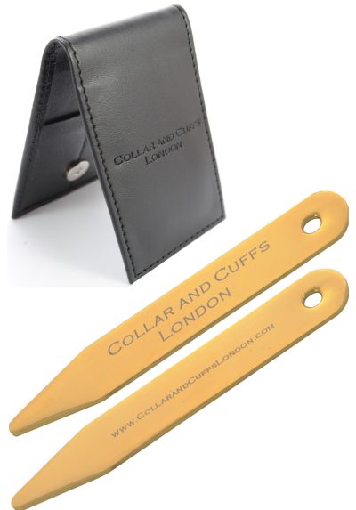 GOLD PLATED - High Quality 18ct GOLD PLATED Collar Stiffeners - With Presentation Gift Wallet - Shirt Accessories - 2.5" - One Pair of Shirt Collar Stays