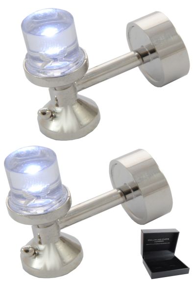 PREMIUM Cufflinks WITH PRESENTATION GIFT BOX - High Quality - Clever Illuminating Lamps - Twist to Light - Engineer - Silver Colour, White Light