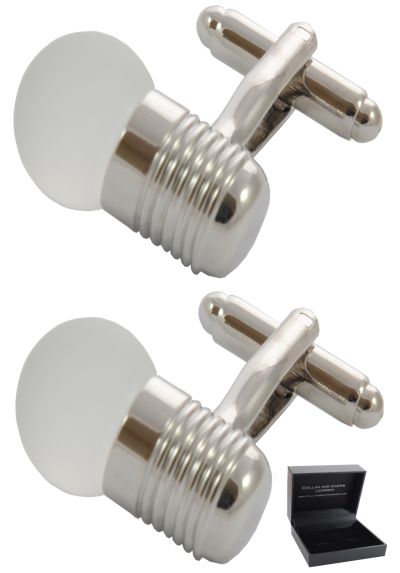 PREMIUM Cufflinks WITH PRESENTATION GIFT BOX - High Quality - Edison Screw Light bulb  - Electrical Electrician Engineer - Silver Colour