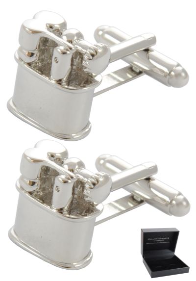 PREMIUM Cufflinks WITH PRESENTATION GIFT BOX - High Quality - Lighter - Camping Outdoor Classic Design BBQ Fire - Silver Colour