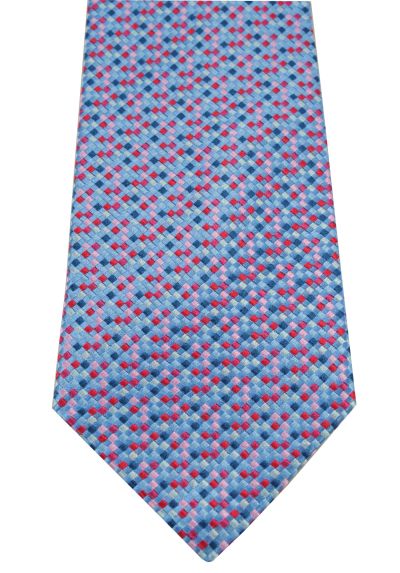 HIGH QUALITY Handmade Woven Tie - 100% Pure Silk - A Multicoloured Tie With Personality - Sky Blue, Pink, Grey and Red Mini Squares