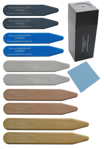 10 Metal Shirt Collar Stiffeners - 5 COLOURS, 5 SIZES - 2" 2.2" 2.35" 2.5" 2.8" - Silver Black Gold Blue Rose Gold Colours - High Quality - With Plastic Storage Box - Five Pairs of Collar Bones