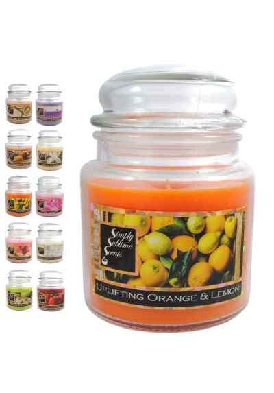 SIMPLY SUBLIME SCENTS - Luxury Scented Candle - Exceptional Fragrance Oil - Medium Glass Jar, Up to 76 Hours - Clever Wax Formula For a Long, Even Burn - Uplifting Orange and Lemon - Cotton Wick