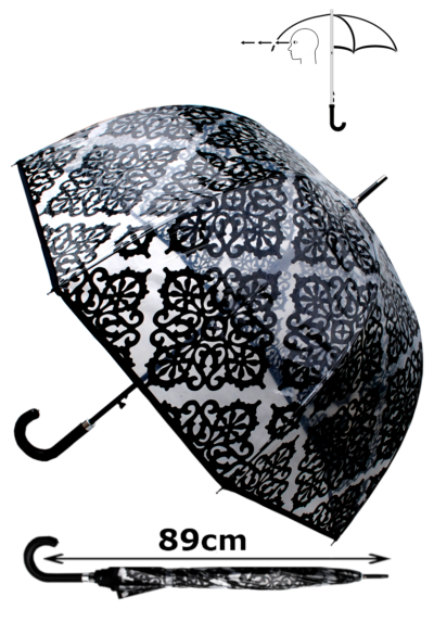 Rare Automatic - Extra Strong Windproof - StormDefender Panoramic - Patterned Dome Umbrella - Engineered to Fight Inversion Damage - Fiberglass Ribs - Black Trim Canopy Clear