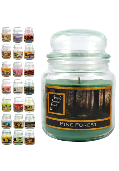 SIMPLY SUBLIME SCENTS - Luxury Scented Candle - Exceptional Fragrance Oil - Medium Glass Jar, Up to 76 Hours - Clever Wax Formula For a Long, Clean & Even Burn - Pine Forest - Cotton Wick