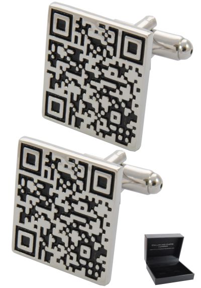 PREMIUM Cufflinks WITH PRESENTATION GIFT BOX - High Quality - QR Code - Barcode Scan App Shopping Square - Silver and Black Colours