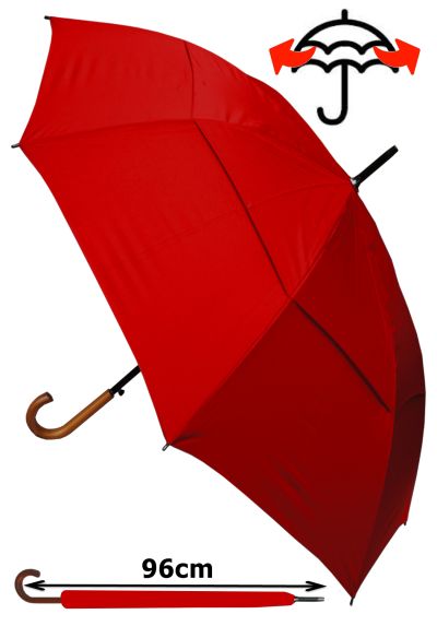 Windproof EXTRA STRONG - StormDefender City Umbrella - Vented Double Canopy - HIGHLY ENGINEERED TO COMBAT INVERSION DAMAGE - Auto Open - Solid Wood Hook Handle - Red Wedding