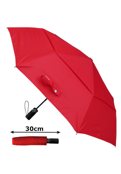 Windproof 50mph StormDefender Compact Umbrella - Reinforced Fiberglass Frame - Vented Canopy - Small Strong Folding - Auto Open and Close - Candy Red Canopy - Men Women