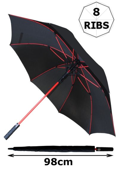 60MPH Windproof Umbrella EXTRA STRONG - StormFighter Jumbo Golf Umbrella - Red Reinforced Fiberglass Frame - For 1 or 2 Persons - Automatic Umbrella - Non Slip Handle - Large Umbrella