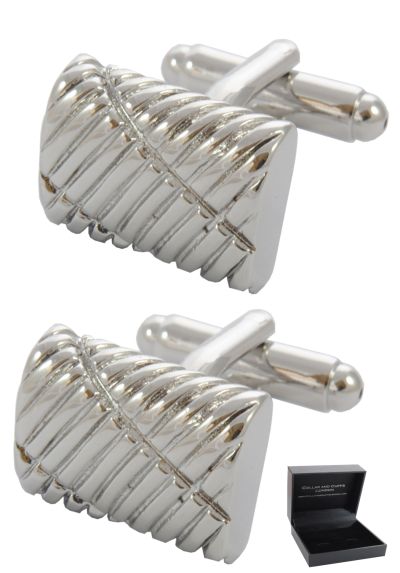 PREMIUM Cufflinks WITH PRESENTATION GIFT BOX - High Quality - Half Barrel Diagonal Ribbed - Oblong Reflective Classic Iconic Design - Silver Colour