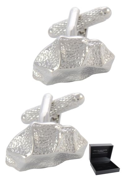 PREMIUM Cufflinks WITH PRESENTATION GIFT BOX - High Quality - Rock - Solid Brass - Boulder Builder - Silver Colour
