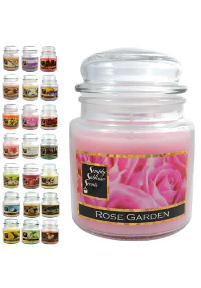 SIMPLY SUBLIME SCENTS - Luxury Scented Candle - Exceptional Fragrance Oil - Medium Glass Jar, Up to 76 Hours - Clever Wax Formula For a Long, Clean and Even Burn - Rose Garden - Cotton Wick