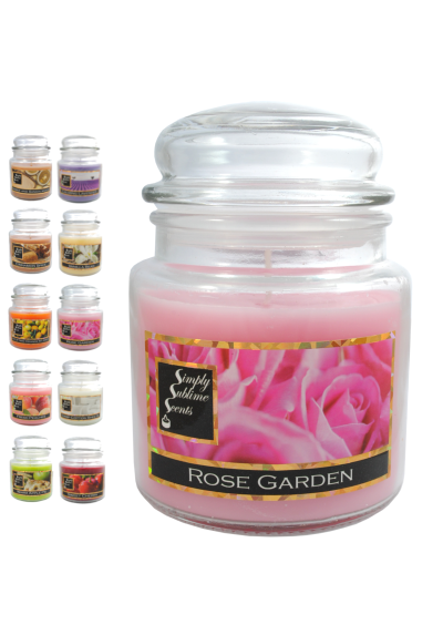 SIMPLY SUBLIME SCENTS - Luxury Scented Candle - Exceptional Fragrance Oil - Medium Glass Jar, Up to 76 Hours - Clever Wax Formula For a Long, Clean and Even Burn - Rose Garden - Cotton Wick