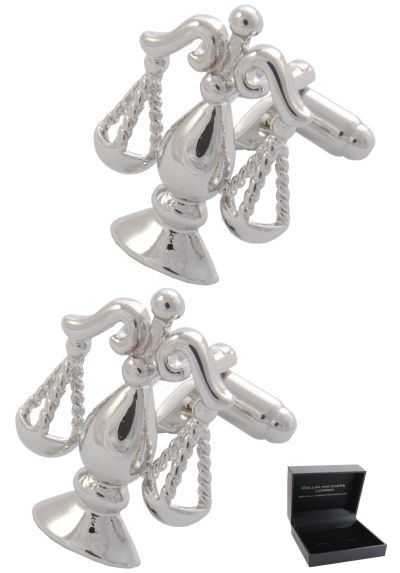 PREMIUM Cufflinks WITH PRESENTATION GIFT BOX - High Quality - Scales of Justice - Legal - Ideal for Lawyer Solicitor Judge Barrister - Libra - Silver Colour