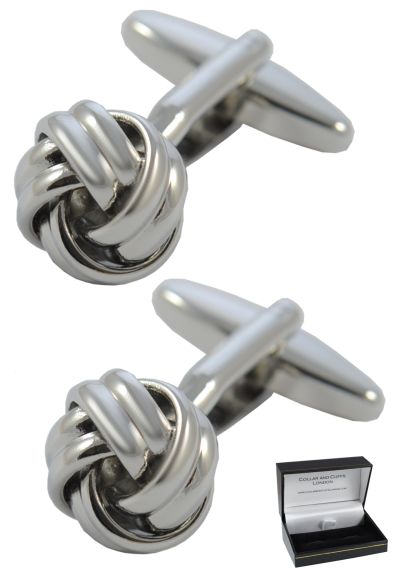 PREMIUM Cufflinks WITH PRESENTATION GIFT BOX - High Quality - Square Knot - Brass - Just 12mm In Diameter - Classic Round Design - Silver Colour