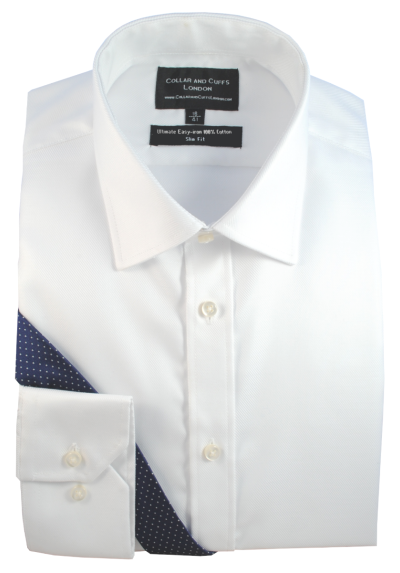 Men's Long Sleeve Twill Shirt - 100% Cotton - Ultimate Easy Iron - Fit Guaranteed - Business Formal Smart Casual - White Shirts for Men - Slim Fit, Single Cuff - Plain Pattern