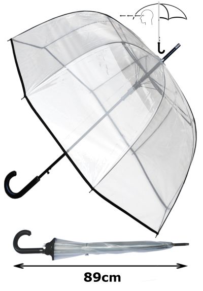 RARE Automatic - EXTRA STRONG Windproof - StormDefender Panoramic - Dome Umbrella - HIGHLY ENGINEERED TO COMBAT INVERSION DAMAGE - Fiberglass Ribs - Black Trim Canopy - Clear