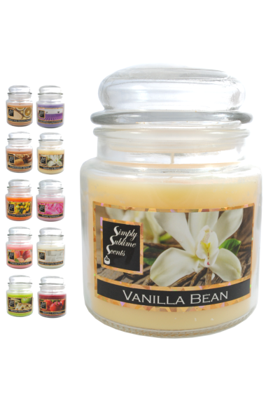 SIMPLY SUBLIME SCENTS - Luxury Scented Candle - Exceptional Fragrance Oil - Medium Glass Jar, Up to 76 Hours - Clever Wax Formula For a Long, Clean and Even Burn - Vanilla Bean - Cotton Wick