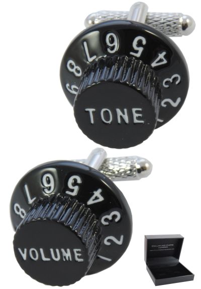 PREMIUM Cufflinks WITH PRESENTATION GIFT BOX - High Quality - Volume and Tone Sound Dials - Solid Brass - DJ Stereo Music Player Mixing Deck - Black and White Colours