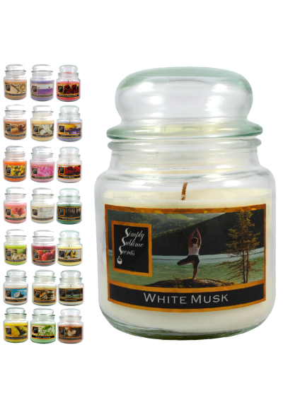 SIMPLY SUBLIME SCENTS - Luxury Scented Candle - Exceptional Fragrance Oil - Medium Glass Jar, Up to 76 Hours - Clever Wax Formula For a Long, Clean & Even Burn - White Musk - Cotton Wick