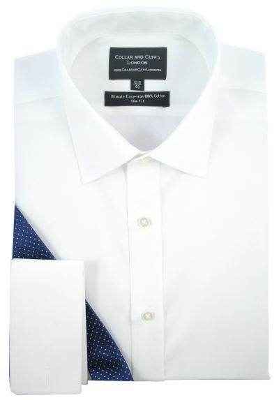 Men's Long Sleeve Twill Shirt - 100% Cotton - Ultimate Easy Iron - Fit Guaranteed - Business Formal Smart Casual - White Shirts for Men - Slim Fit, Double Cuff - Plain Pattern