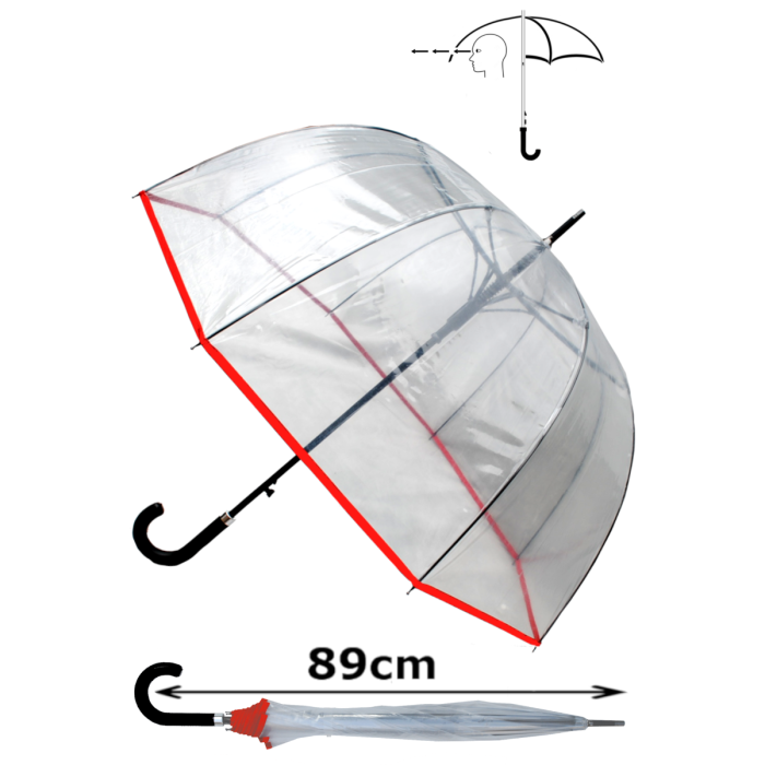 Fiberglass Clear Dome Umbrella StormDefender Rare Automatic COLLAR AND CUFFS LONDON Windproof EXTRA STRONG 
