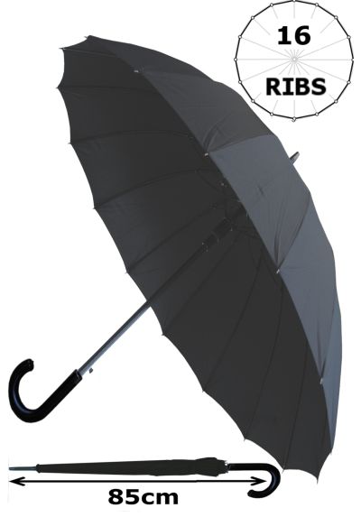 Rare 12 Rib Compact Umbrella Black COLLAR AND CUFFS LONDON 4 Extra For Strength Small Folding Auto Open & Close Vented Double Canopy 80kph Strong Reinforced Windproof Frame with Fiberglass 