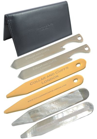 COLLAR AND CUFFS LONDON One Pair with Presentation Gift Wallet 63mm Shirt Accessories Platinum Plated Collar Stiffeners 